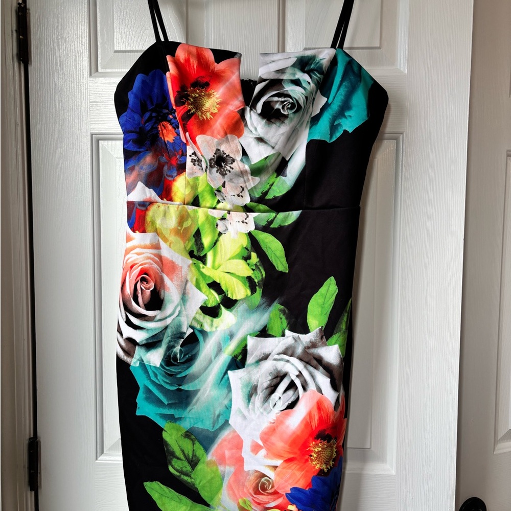 Bisou Bisou Black Dress with Bold Floral Design